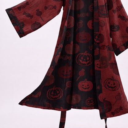 Red-Black Halloween Monster Cotton Kimono Robe