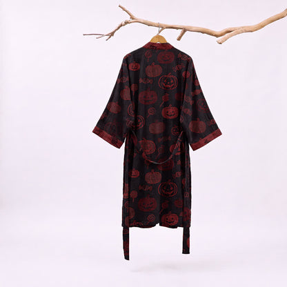 Red-Black Halloween Monster Cotton Kimono Robe