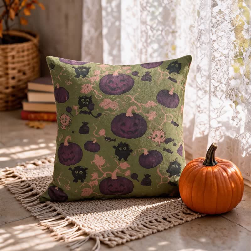 Multi‑Color Halloween Pumpkin & Monster Cotton Pillow