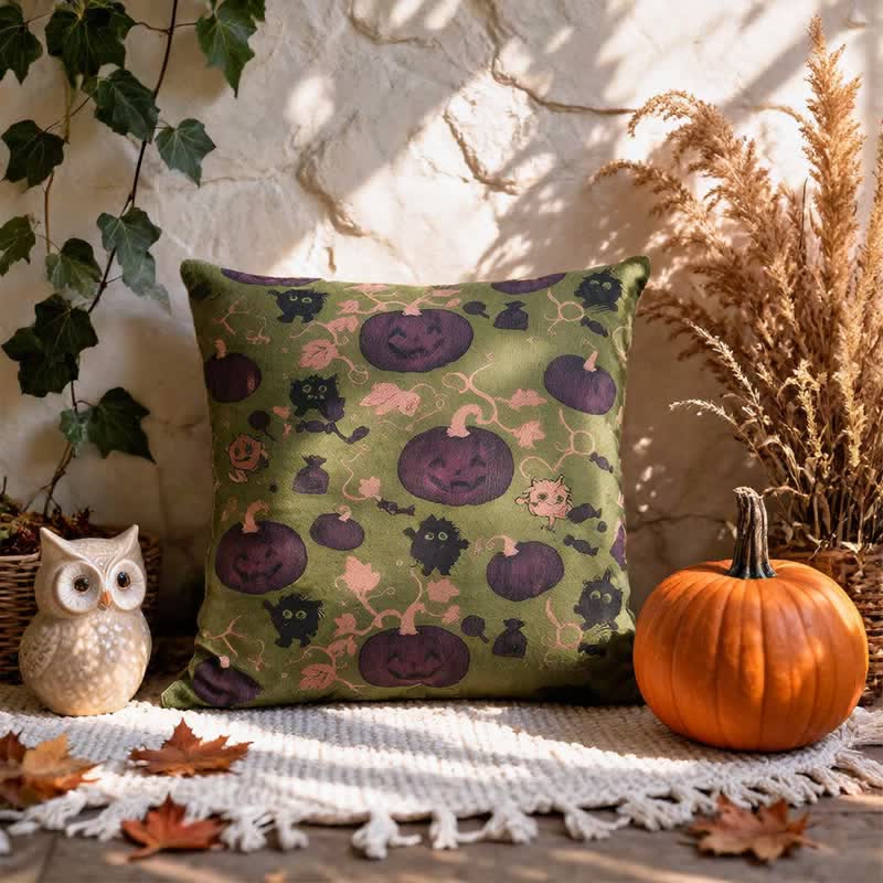 Multi‑Color Halloween Pumpkin & Monster Cotton Pillow