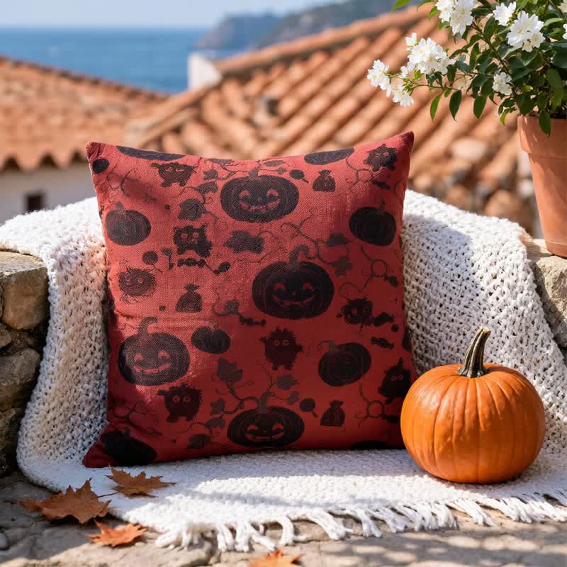Multi‑Color Halloween Pumpkin & Monster Cotton Pillow