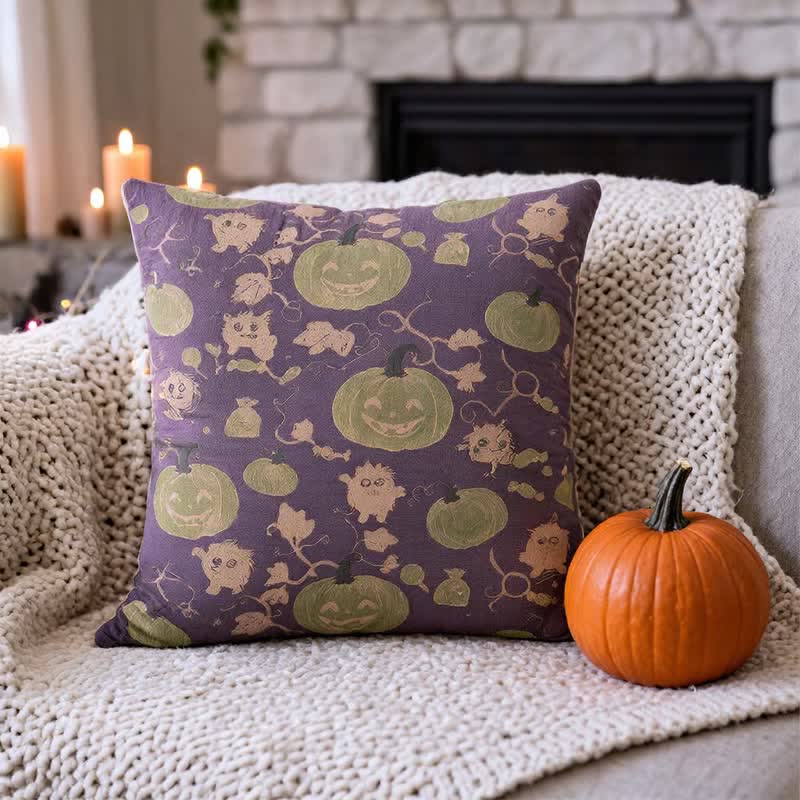 Multi‑Color Halloween Pumpkin & Monster Cotton Pillow