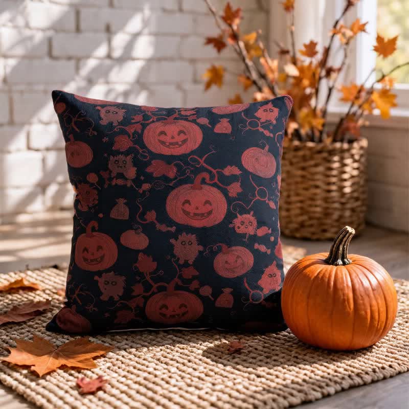 Multi‑Color Halloween Pumpkin & Monster Cotton Pillow