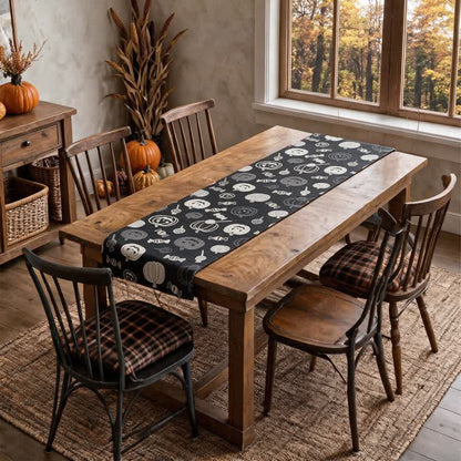 Black Halloween Pumpkin & Candy Cotton Table Runner