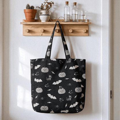 Halloween Pumpkin Cat Cotton Tote Shoulder Bag