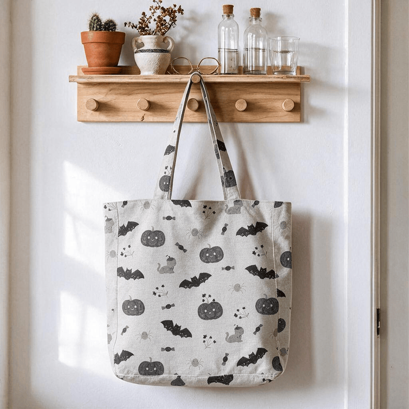 Halloween Pumpkin Cat Cotton Tote Shoulder Bag