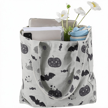 Halloween Pumpkin Cat Cotton Tote Shoulder Bag