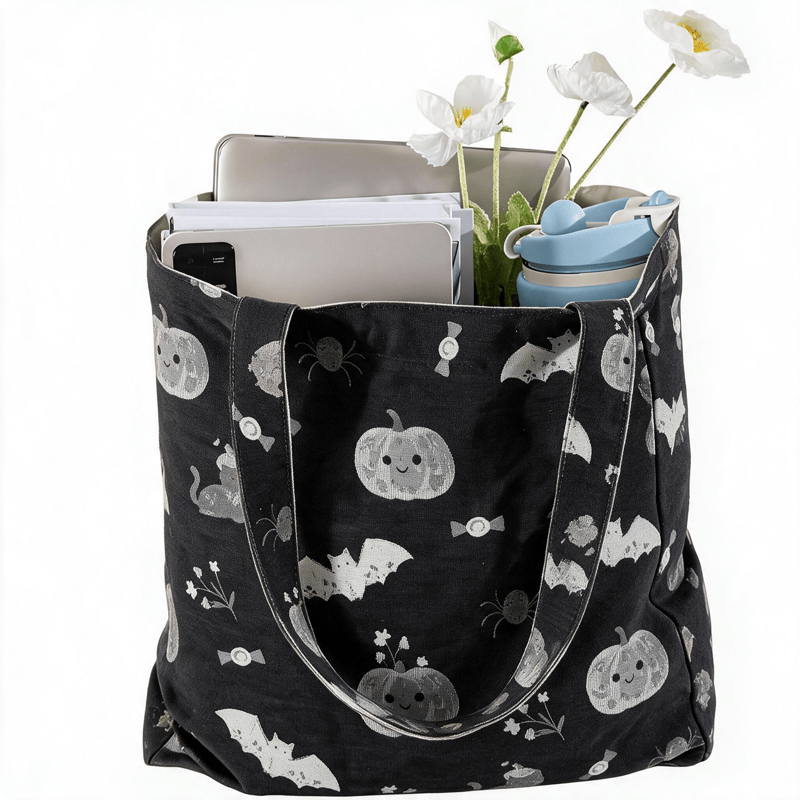Halloween Pumpkin Cat Cotton Tote Shoulder Bag