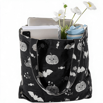 Halloween Pumpkin Cat Cotton Tote Shoulder Bag