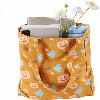 Multi‑Color Halloween Ghost Cotton Tote Bag