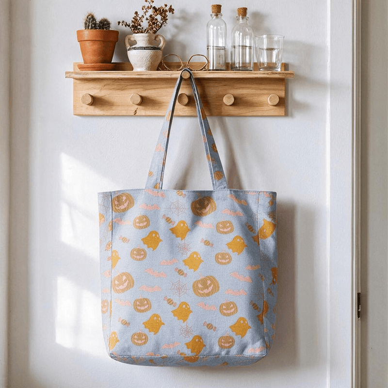 Multi‑Color Halloween Ghost Cotton Tote Bag