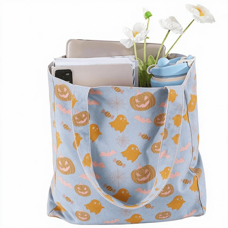 Multi‑Color Halloween Ghost Cotton Tote Bag