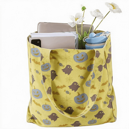 Multi‑Color Halloween Ghost Cotton Tote Bag