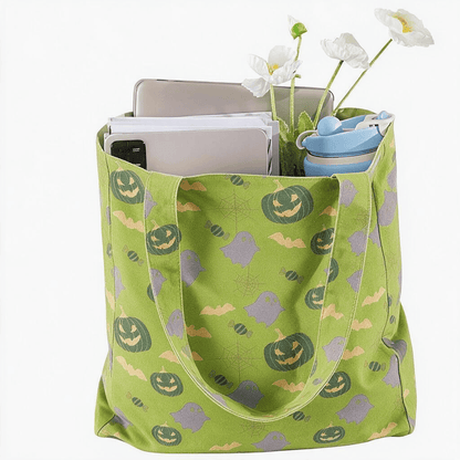 Multi‑Color Halloween Ghost Cotton Tote Bag