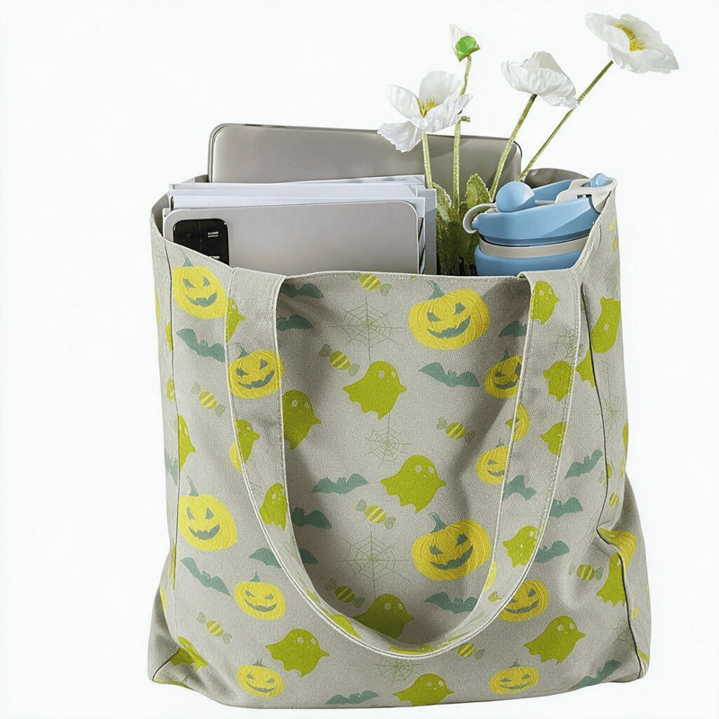 Multi‑Color Halloween Ghost Cotton Tote Bag