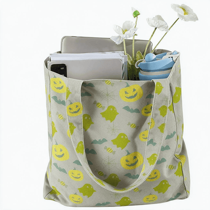 Multi‑Color Halloween Ghost Cotton Tote Bag