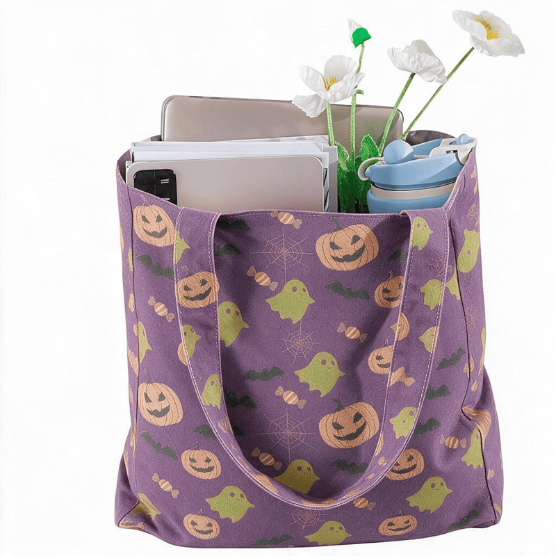 Multi‑Color Halloween Ghost Cotton Tote Bag