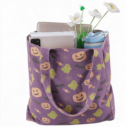 Multi‑Color Halloween Ghost Cotton Tote Bag