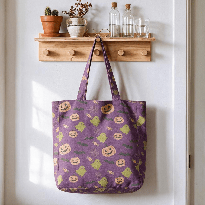 Multi‑Color Halloween Ghost Cotton Tote Bag