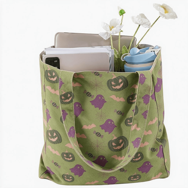 Multi‑Color Halloween Ghost Cotton Tote Bag