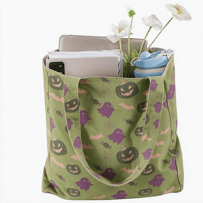 Multi‑Color Halloween Ghost Cotton Tote Bag