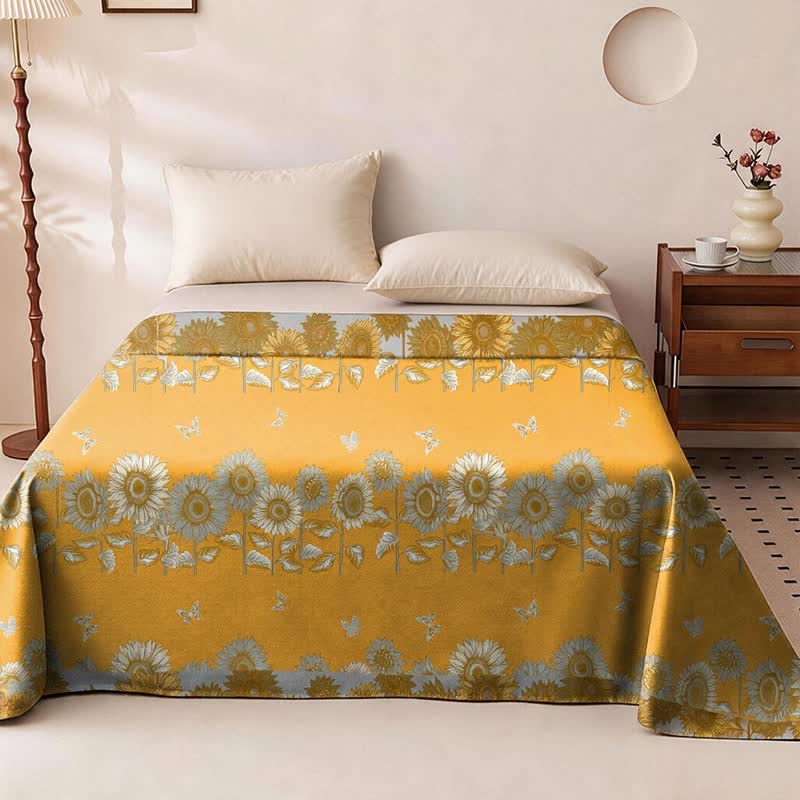Sunflower Butterfly Cotton Gauze Reversible Bedspread