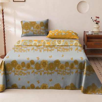 Sunflower Butterfly Cotton Gauze Reversible Bedspread