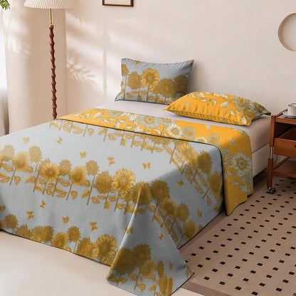 Sunflower Butterfly Cotton Gauze Reversible Bedspread