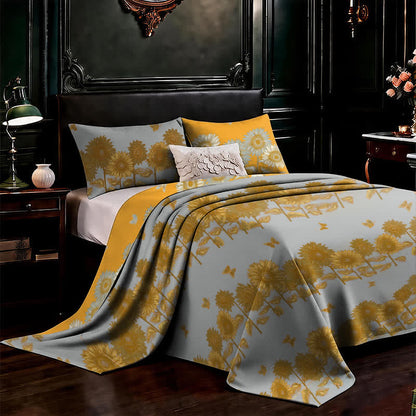 Sunflower Butterfly Cotton Gauze Reversible Bedspread