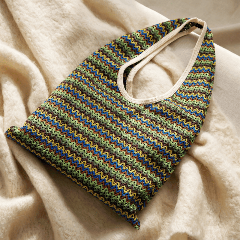Green Wavy Stripe Tote Shoulder Bag