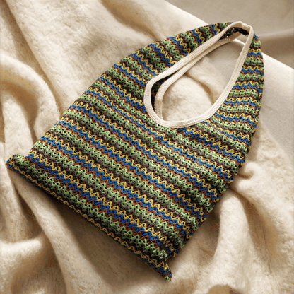 Green Wavy Stripe Tote Shoulder Bag