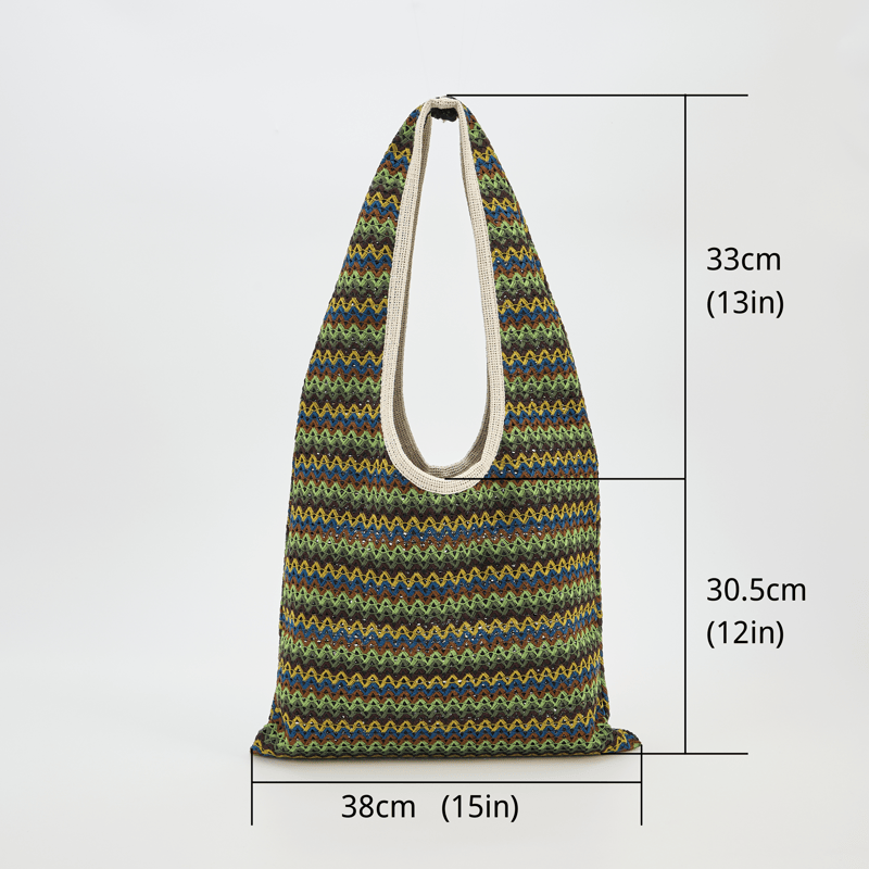 Green Wavy Stripe Tote Shoulder Bag