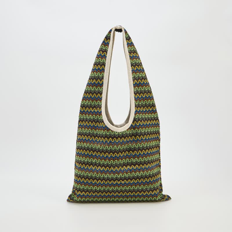 Green Wavy Stripe Tote Shoulder Bag