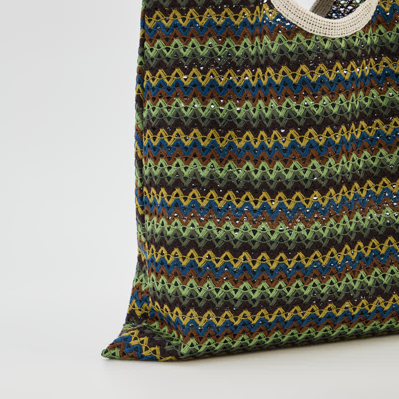 Green Wavy Stripe Tote Shoulder Bag