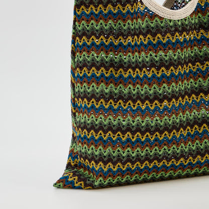 Green Wavy Stripe Tote Shoulder Bag