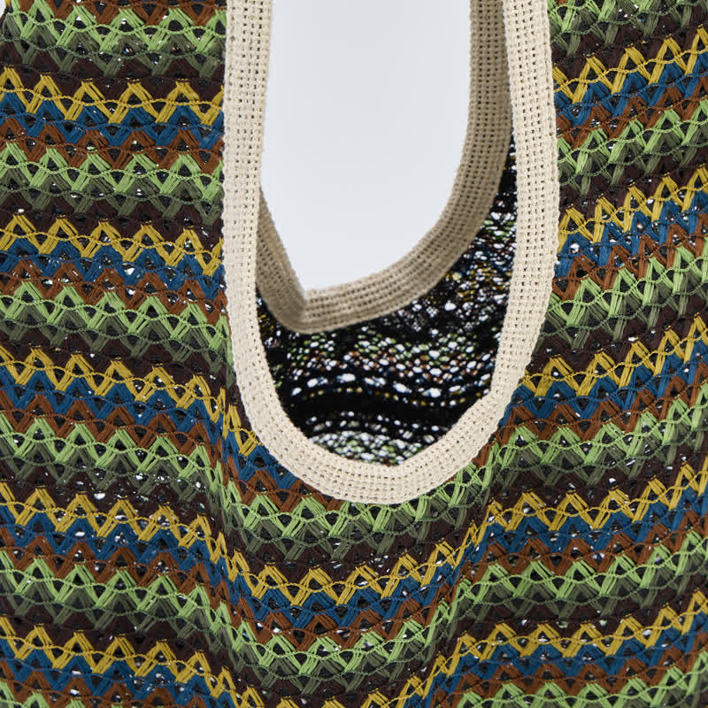 Green Wavy Stripe Tote Shoulder Bag