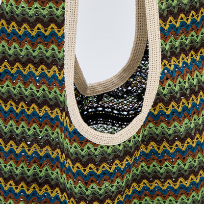 Green Wavy Stripe Tote Shoulder Bag