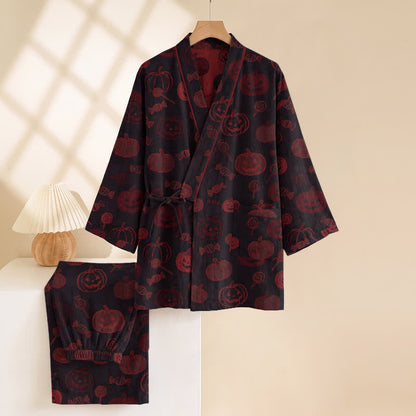 Halloween Pumpkin Candy Cotton Kimono Pajama Set