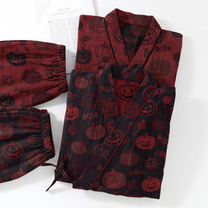 Halloween Pumpkin Candy Cotton Kimono Pajama Set
