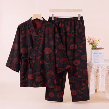 Halloween Pumpkin Candy Cotton Kimono Pajama Set