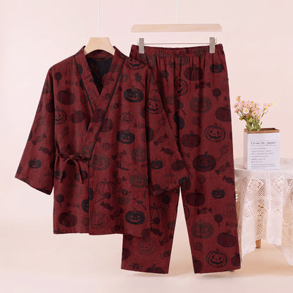 Halloween Pumpkin Candy Cotton Kimono Pajama Set