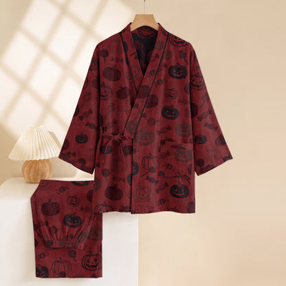 Halloween Pumpkin Candy Cotton Kimono Pajama Set