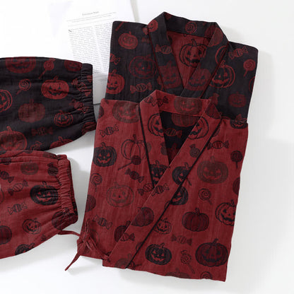 Halloween Pumpkin Candy Cotton Kimono Pajama Set