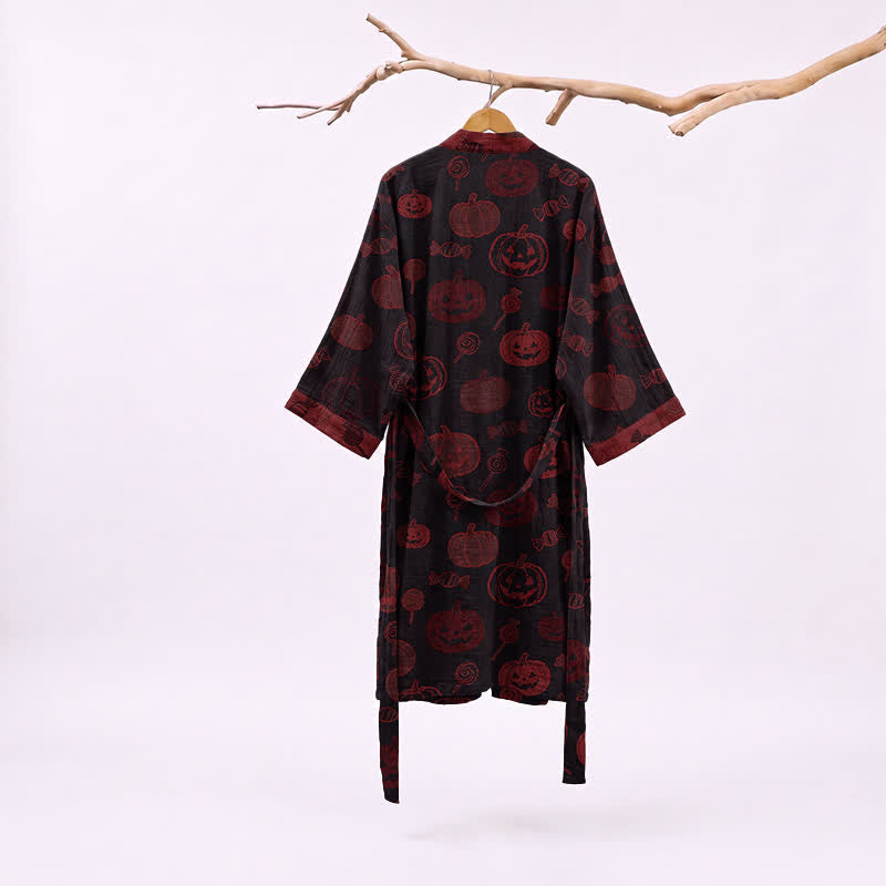 Spooky Pumpkin Candy Cotton Kimono Robe