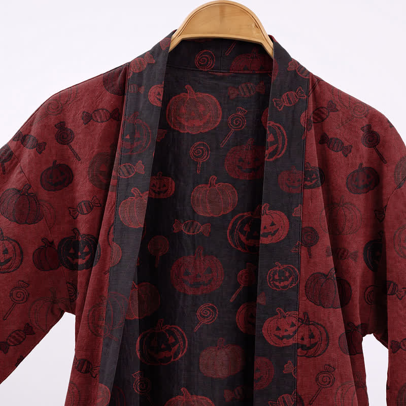 Spooky Pumpkin Candy Cotton Kimono Robe