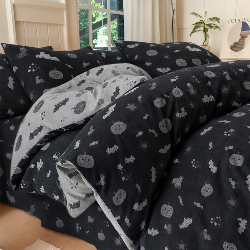 Halloween Pumpkin Bat Cotton Bedding Set