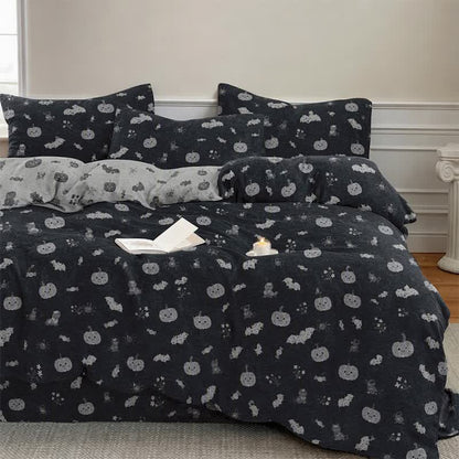 Halloween Pumpkin Bat Cotton Bedding Set