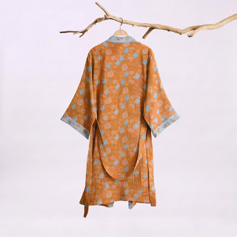 Multi‑Color Pumpkin Halloween Cotton Kimono Robe