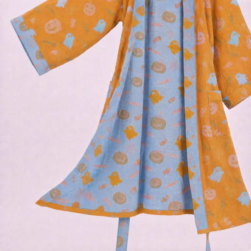 Multi‑Color Pumpkin Halloween Cotton Kimono Robe