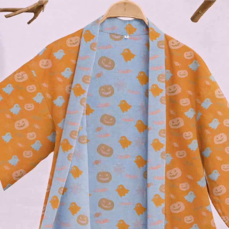 Multi‑Color Pumpkin Halloween Cotton Kimono Robe